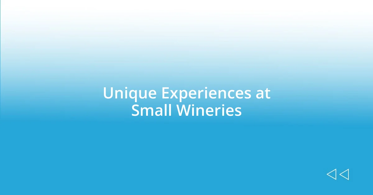 Unique Experiences at Small Wineries